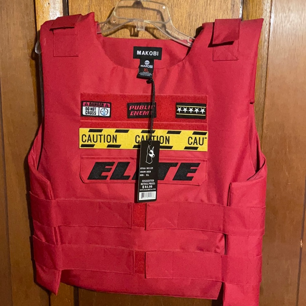 Red Makobi urban fashion bullet proof vest.